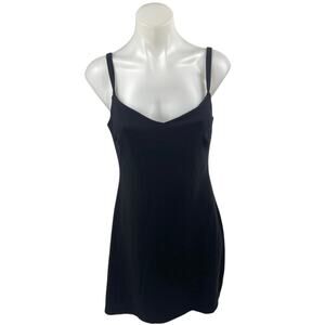 Vintage As Is Black Sleeveless V Neck Cami Camisole Tank Mini Slip Dress Size L